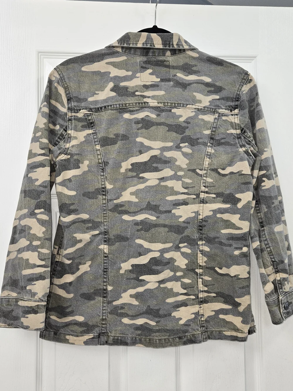 True Religion Womens Camo Trucker Jacket Medium Cotton Linen Blend Military